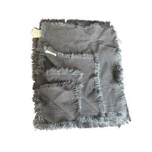 Anthropologie Linen Blend Gray Fringe Table Placemats Set of 6